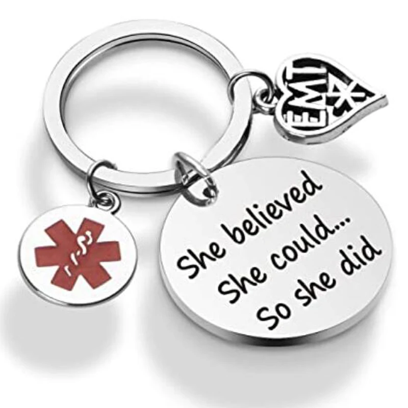 

EMT Graduation Gifts Emergency Medical Technician Keychain She Believed She Could So She Did Paramedic Gifts EMT Charms Keychain