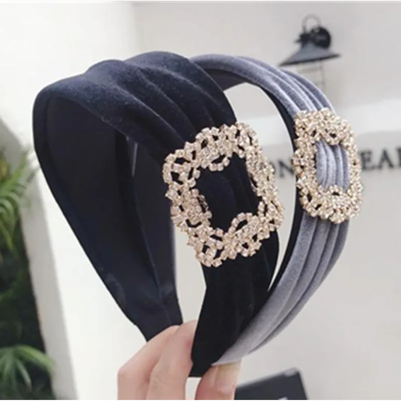 Velvet Crystals Headbands for Women Hair Accessories Solid Luxury Hairband with Crystals Buckle Adults Crystal Head Band