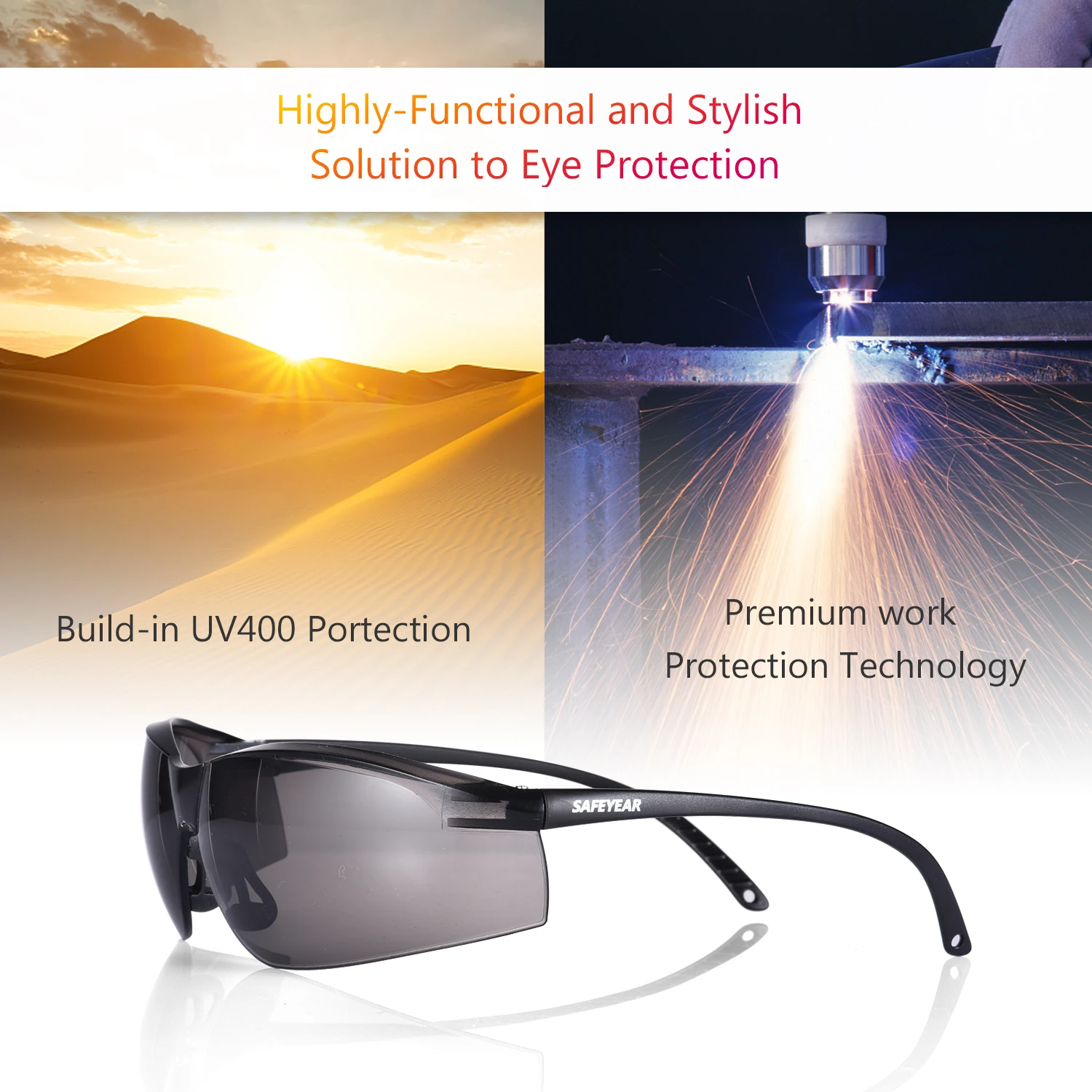 SAFEYEAR Anti Fog Safety Work Glasses【ANSI Z87.1】Anti Scratch Dark Lens UV400 Protection Waterproof Splash Resistant