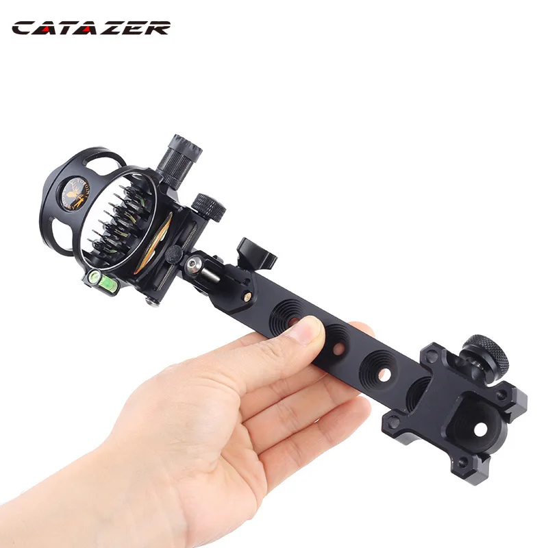 Adjustment Bow Sight Shooting 7 Pins Compound Bow Sight 0.019 Optical Fiber Retinal Sight 23cm CNC Aluminum Horizontal Vertical