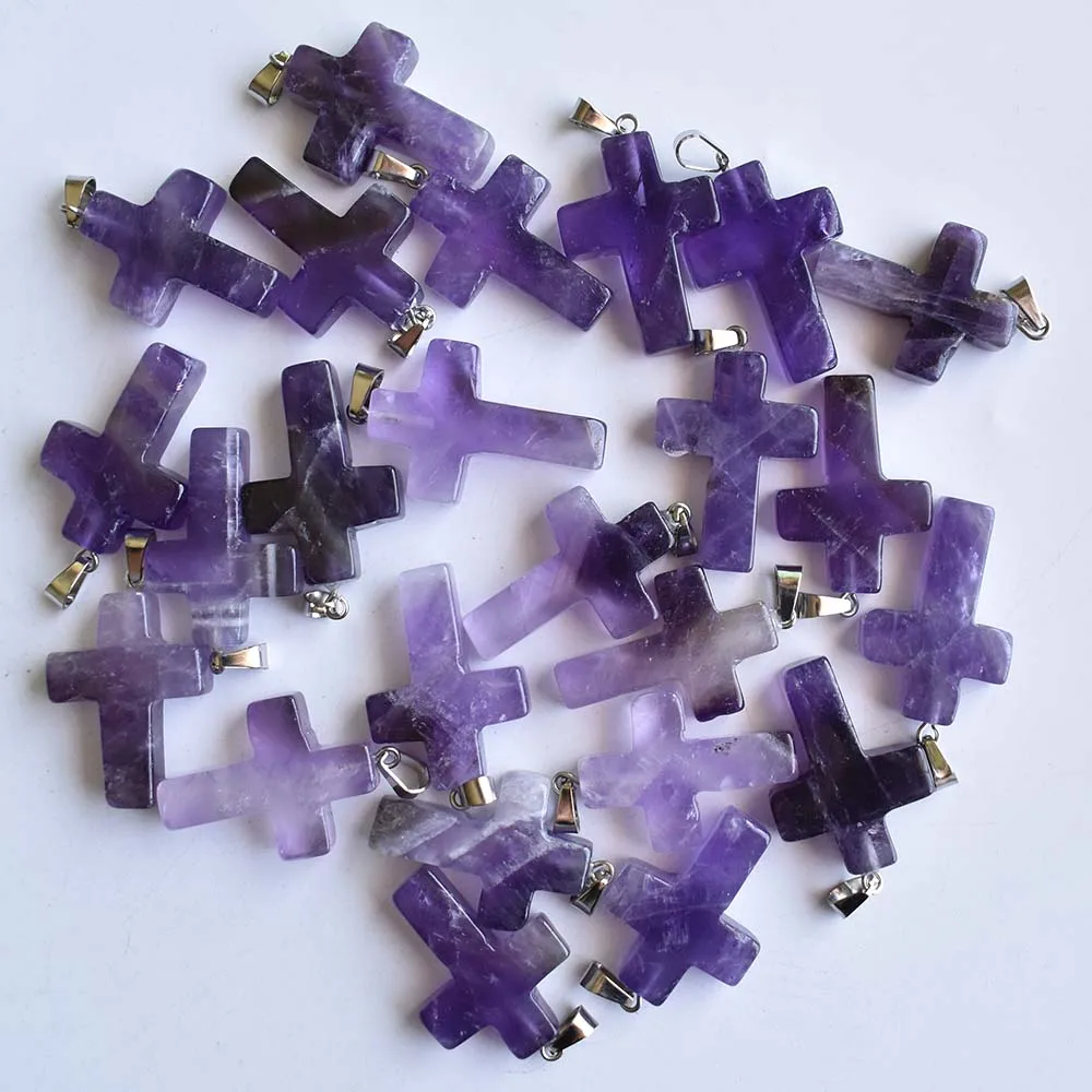 2020 fashion hot selling natural amethysts cross pendants charms for men and women jewelry making Wholesale 20pcs free shipping