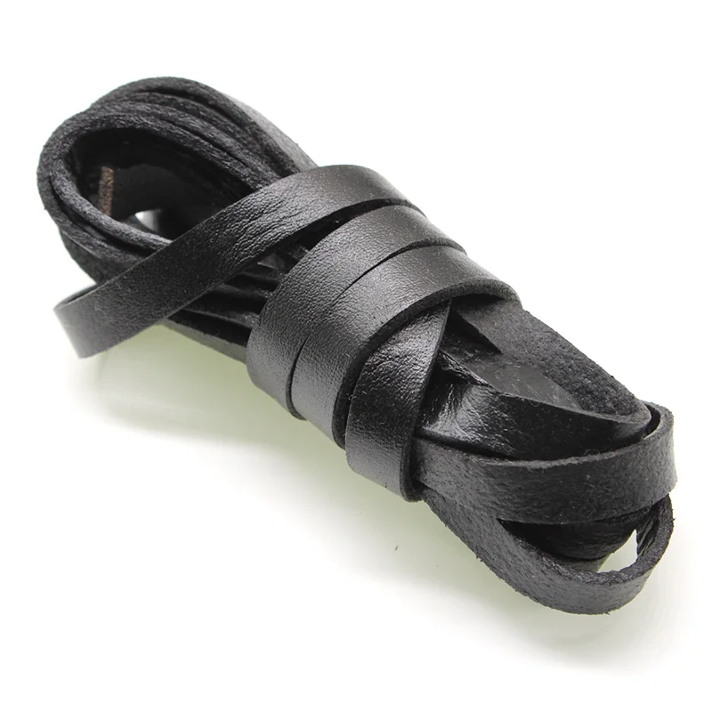 Cordon rond et plat en cuir véritable de couleur noire, 2m, 2, 3, 4, 5, 6, 8mm, pour la fabrication de colliers et de bracelets