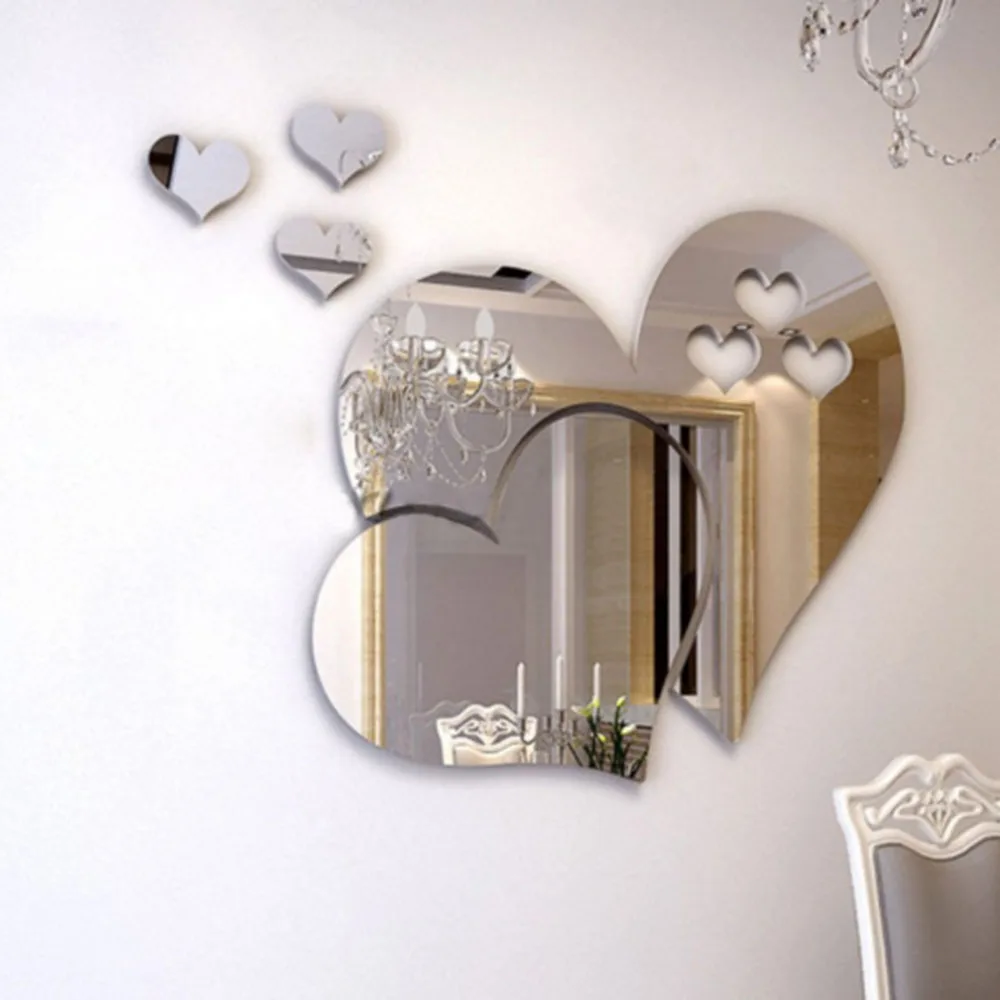 3D Mirror Love Hearts Wall Sticker Decal DIY Wall Stickers for Living Room Modern Style Home Room Art Mural Decor Removable