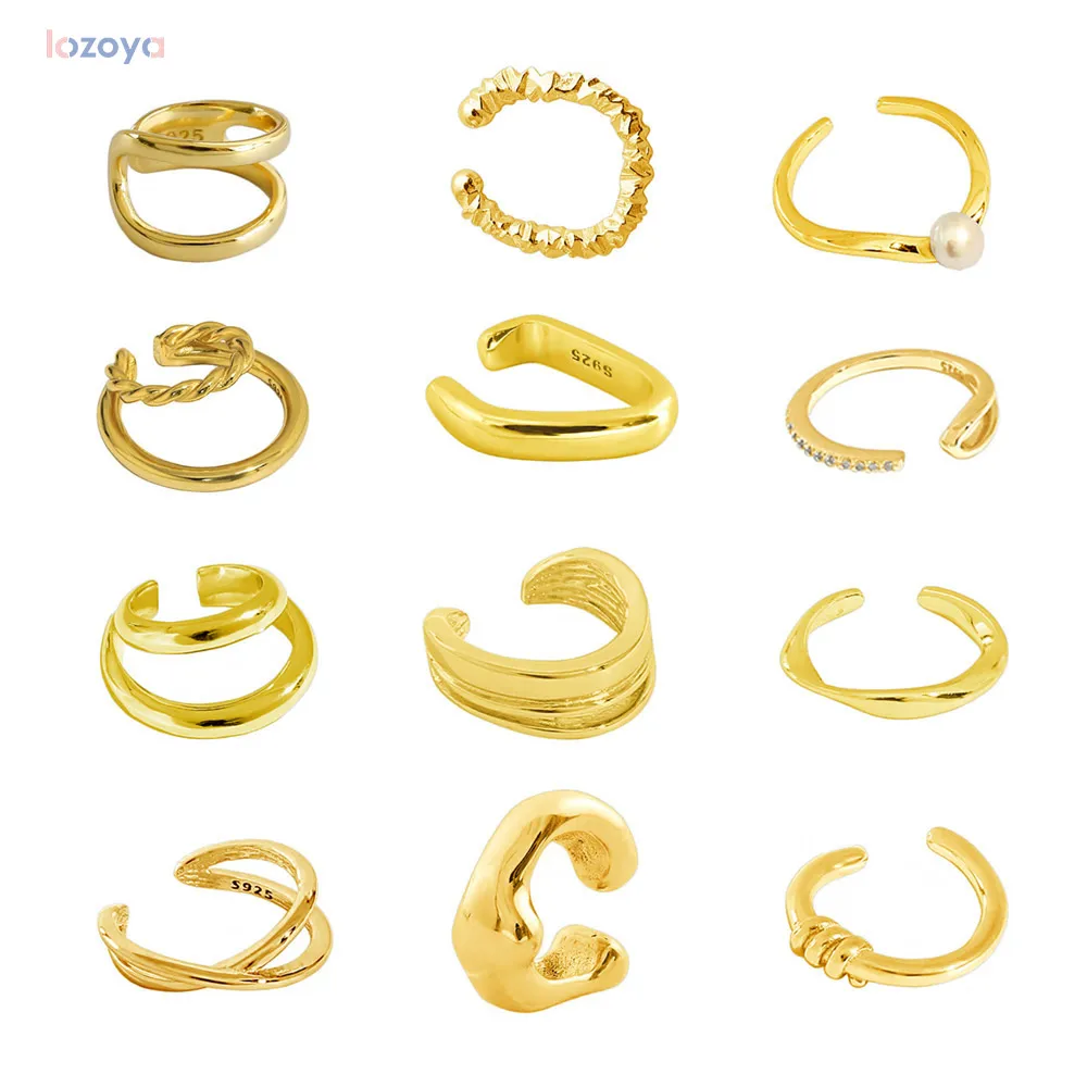 

LOZOYA 925 Sterling Silver Irregular Rock Clip Earring Punk Geometric Round Circle No Piercing Party Luxury Crystal Jewelry