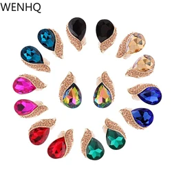 WENHQ Fashion Rhinestone Crystal Clip on Earrings for Women Party Wedding Luxury Charm Gold Color  No Pierced Earrings Ear Clip