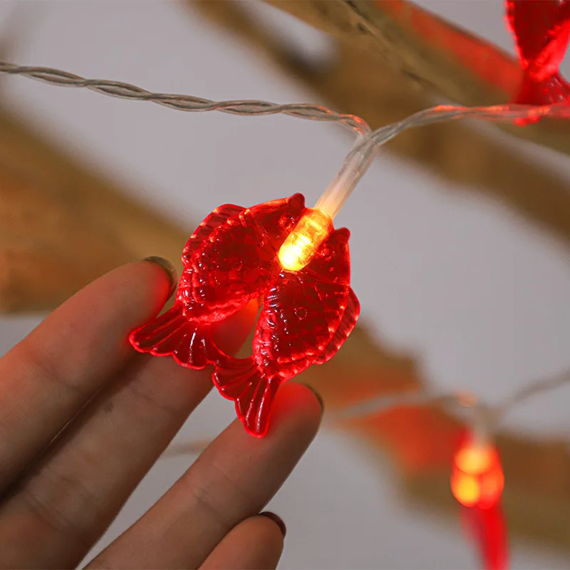 Pheila Led Rode Karper String Light Fairy Guirlande Rode Karper Opknoping Lamp Battery Operated Voor Vakantie Chinese Nieuwe Jaar Decoratie