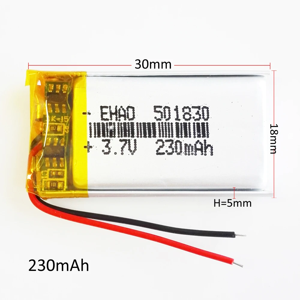 5 PCS EHAO 501830แบตเตอรี่ลิเธียมโพลิเมอร์3.7V 230MAh LiPo แบตเตอรี่แบบชาร์จไฟได้สำหรับ Mp3 GPS Bluetooth หูฟังชุดหูฟังสมาร์ทวอท์ช
