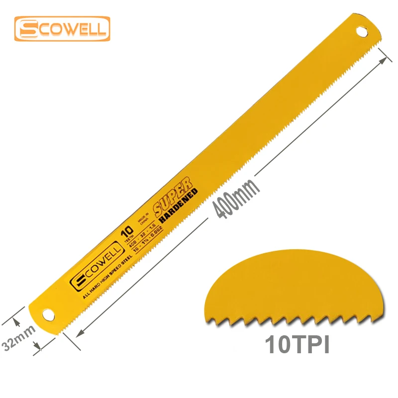 5 PCS SCOWELL Steel Saw Blades Power Hacksaw Blade For Wood 400*32*1.6mm 10TPI HSS Material Type Machine Sawing Blades