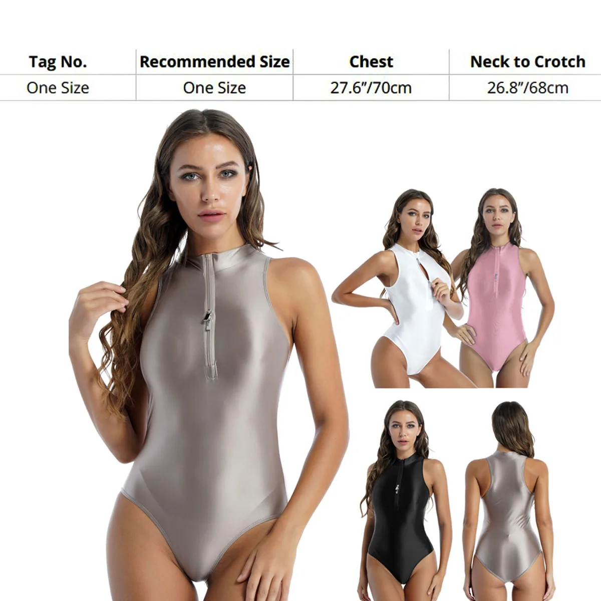 High-Kragen Trikots Satin Glänzend Body Zipper One Piece Bademode Glitter Shiny Schwimmen Sexy Sleeveless Badeanzug