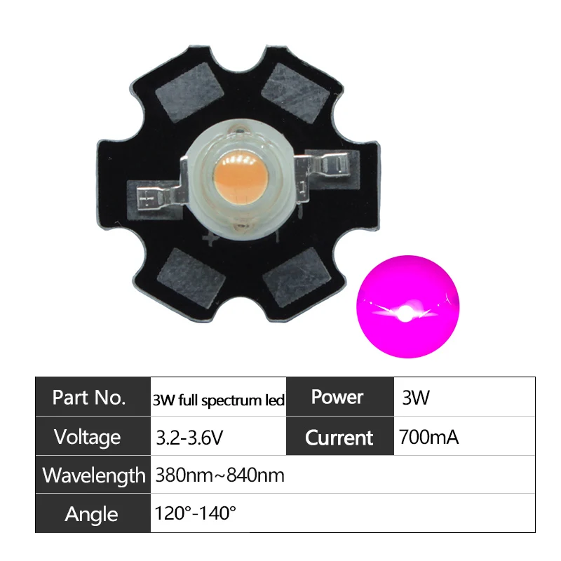 10pcs 3W LED 400nm-840nm Full Spectrum Beads Chip 45mil 700mA Plant Lights 20mm Board With 6-10X3W Inside or External Driver