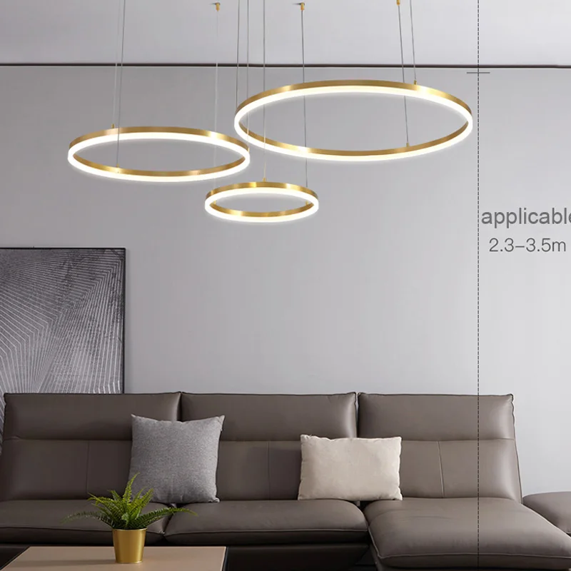 Hot Sale Full Copper Round Pendant Light Modern Simple Luxury Hotel Lobby Villa Hanging Lamp Remote Control LED Dimmable Lamp