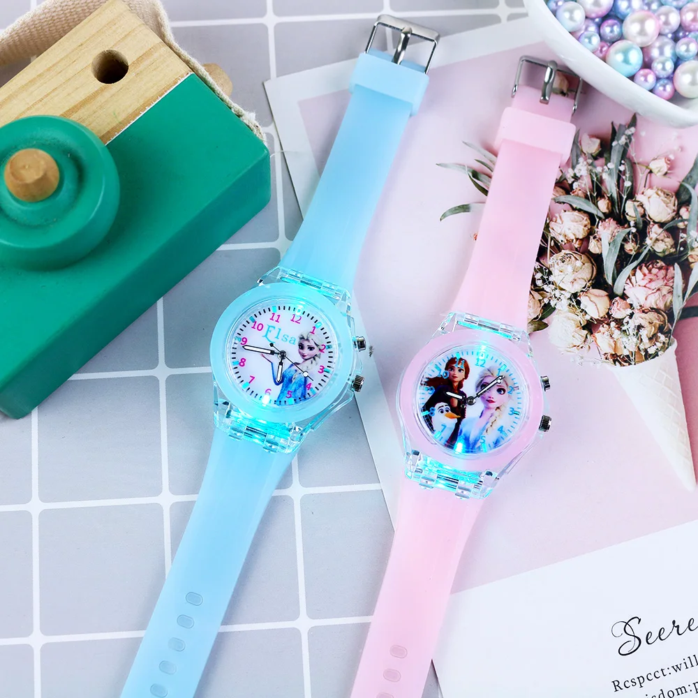 Flash Light Children Watches with Bracelet Silicone Strap Princess Elsa Frozen Sophia Girls Watch Student Clock reloj infantil