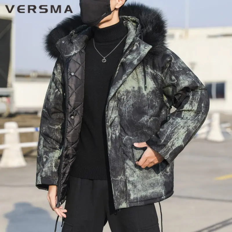 VERSMA Korean Style Trendy Windbreaker Winter Jacket Coat Men Women Parka Hip Hop Streetwear Cotton Camouflage Print Parkas Men