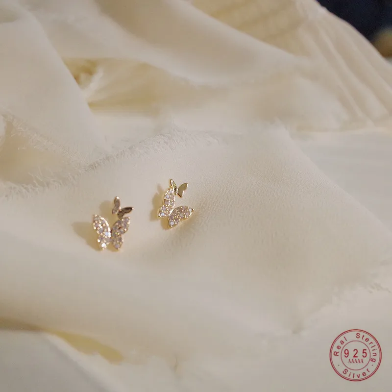 925 prata esterlina pavé zircon brilhante borboleta brincos femininos simples temperamento festa de casamento jóias presente da amizade