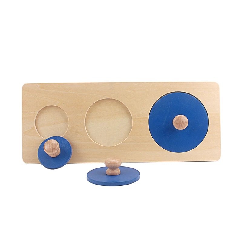 Montessori Wood Geometry Grasping Board Tri-colors Grab Shape Board Increasing Circle Toys for Children Preschool Learning Gift