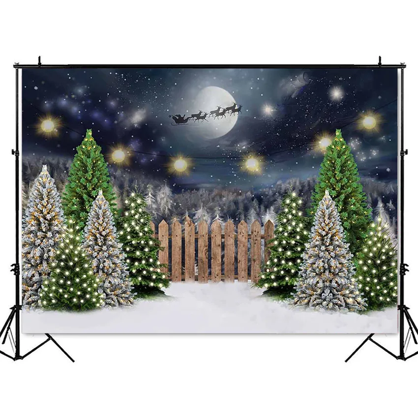 Full moon night Merry Christmas Photo Background Santa Claus Pine Forest Photography Backdrop winter snow photocall newborn baby