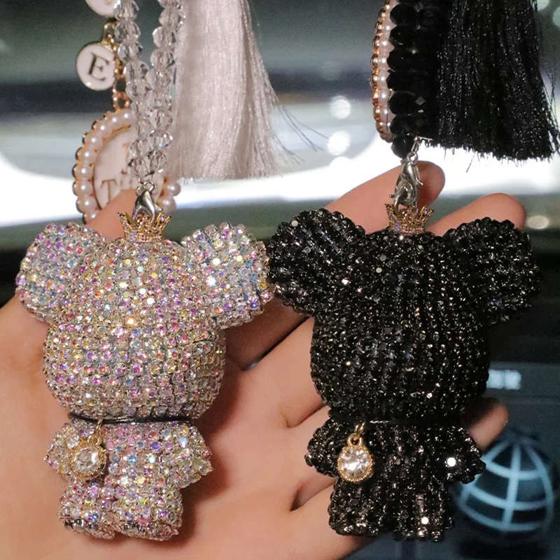 Moda kryształ Cartoon ponury niedźwiedź samochód wiszące ozdoby Rhinestone frędzle kryształ wisiorek lusterko wsteczne dekoracji samochodu — zdjęcie 5