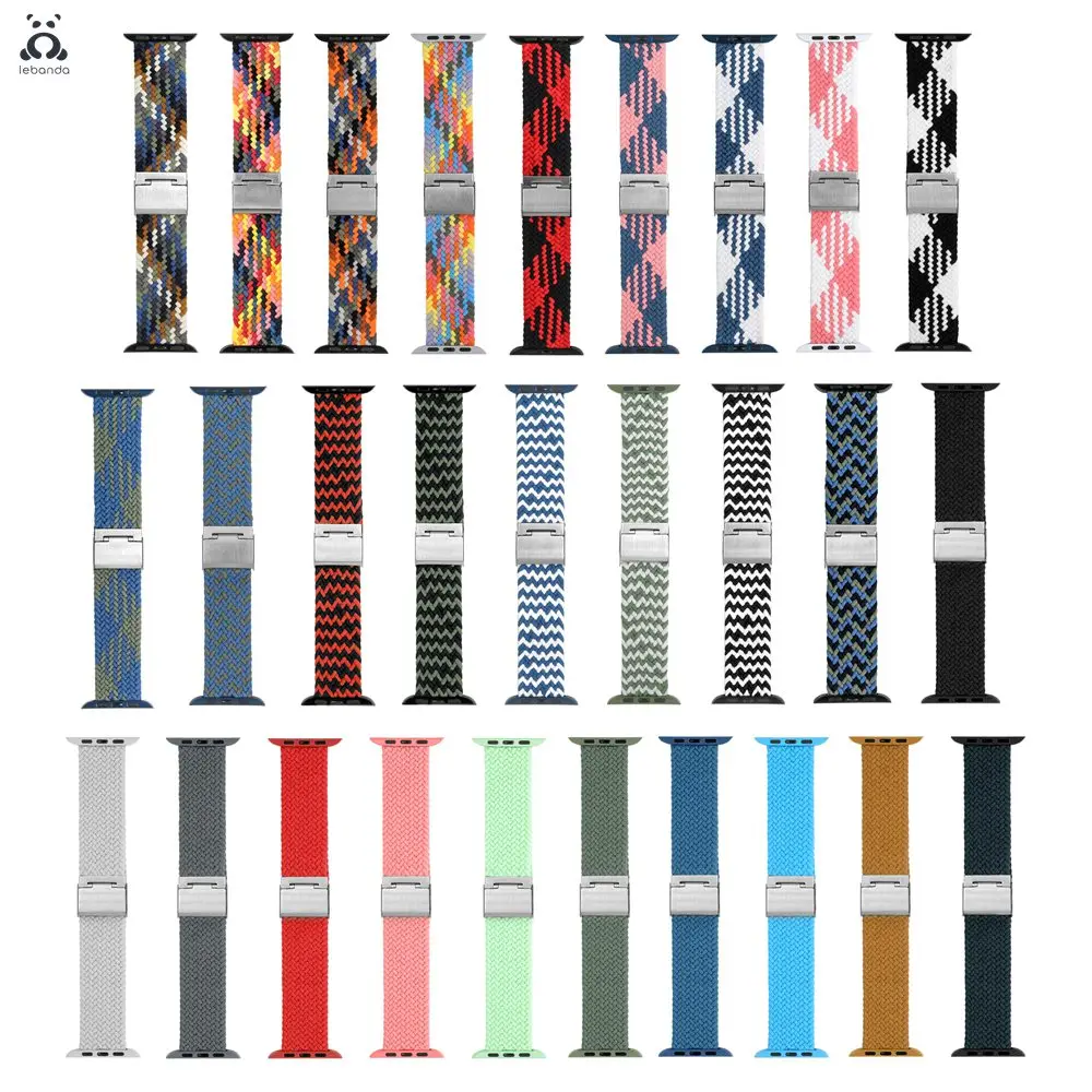 Woven single loop Apple Watch series strap 7 6 SE 5 4 3 stretchable with folding buckle camouflage strap adjustable for iWatch