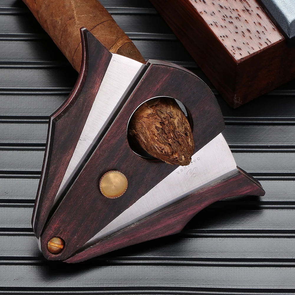 Galiner Pocket Wood Cigar Cutter Stainless Steel Double Cut Blade Guillotine Cigar Cutting Tool With Gift Box