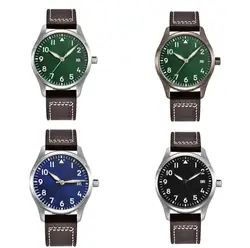 CORGEUT 40mm Pilot Military Men's Watches Simple Style Mechanical Vintage Leather Strap Seagull Waterproof Luminous Wristwatch