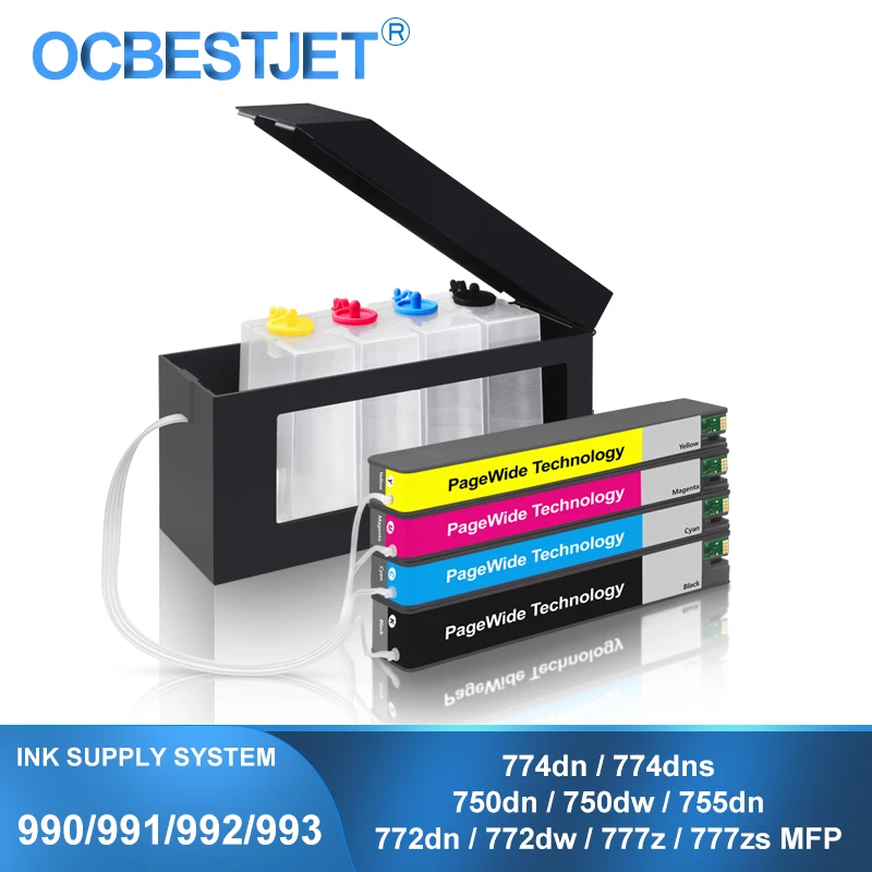 Cis para hp 990 991 992 993 990x 991x 992x 993x Continuous Ink Supply System para 755dn 774dn 750dn 750dw 772dn 772dw 777z 777zs