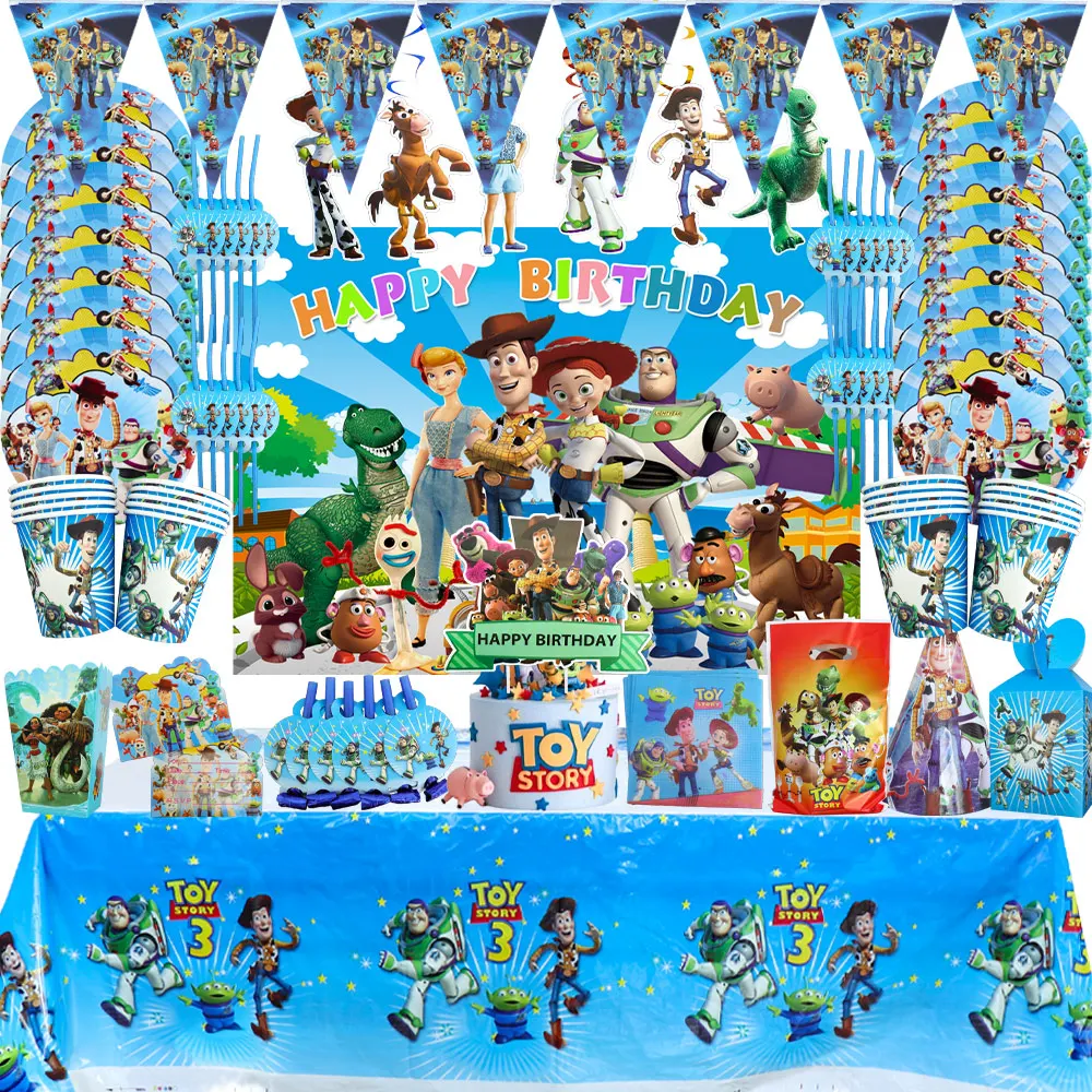 Disney Toy Story Cartoon Party Holiday Supplies Children Happy Birthday Tableware Decoration Buzz Lightyear CupsPlates