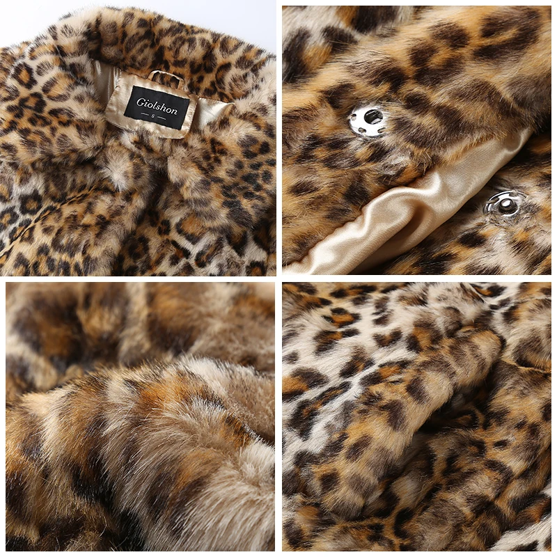 Giolshon-cárdigan esponjoso con estampado de leopardo para mujer, chaqueta de lana de imitación, abrigo de leopardo