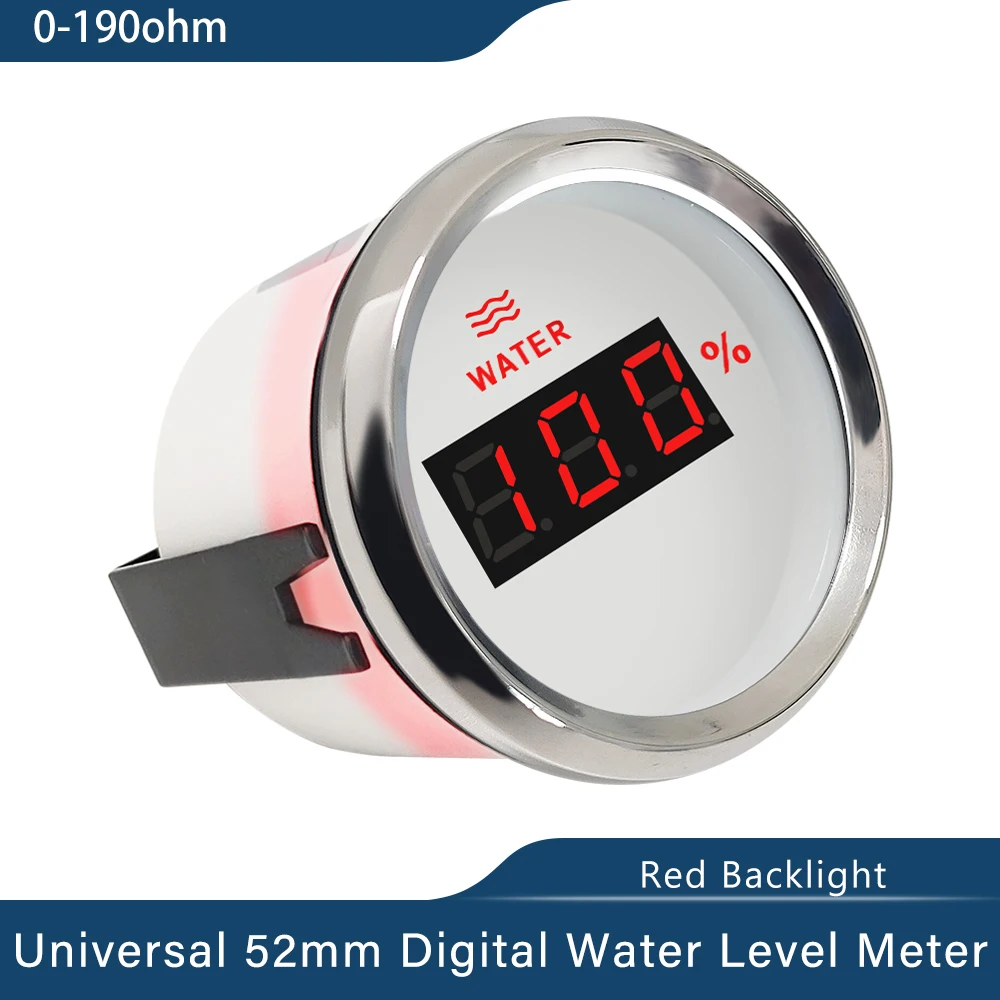 New Car Boat 52mm Digital Water Level Gauge Meter Signal 0-190ohm 240-33ohm with Red Backlight 9-32V Waterproof