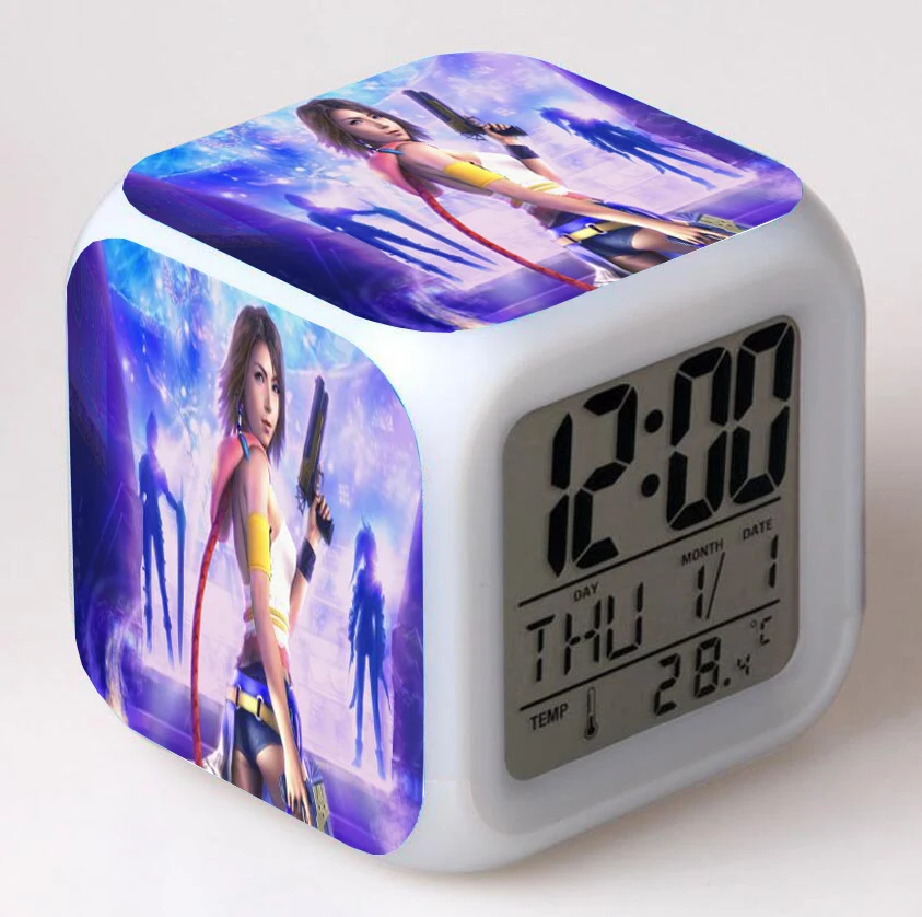 Anime Final Fantasy  Cartoon LED 7 Color Flash Digital Alarm Clocks Night Light Bedroom Desk Clock despertador Alarm-Clock