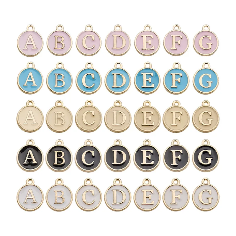 DIY charms for bracelet necklace 130pcs a bag 26 letters pink blue white black champagne silver gold plated enamel letter charm