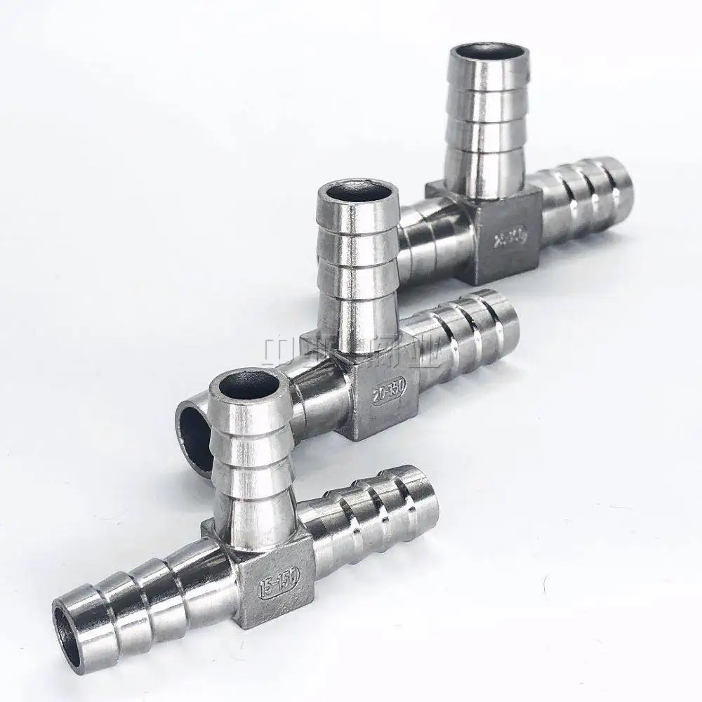 304 Stainless Steel T-Shape Tee Barb Hose Fittings 6mm- 32mm 3 Way Hose Tube Barb Barbed Coupling