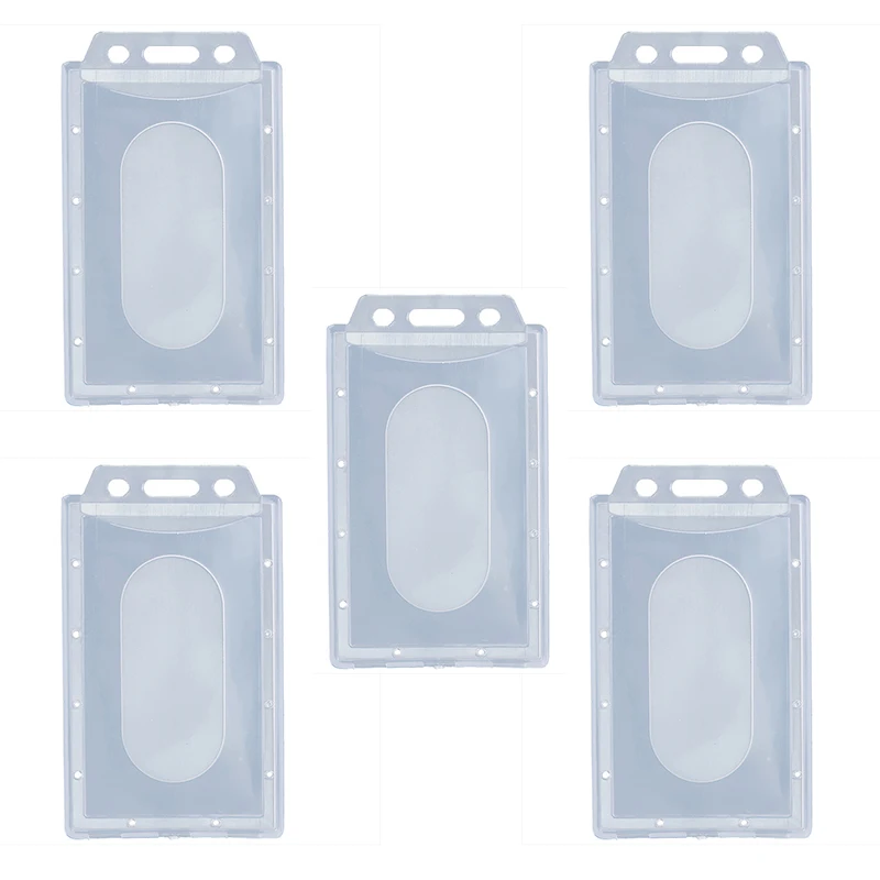 5Pcs Transparent Plastic Vertical Hard ID Access Card Cover Credit Card Case Badge Holder Double Side Card Holder Case