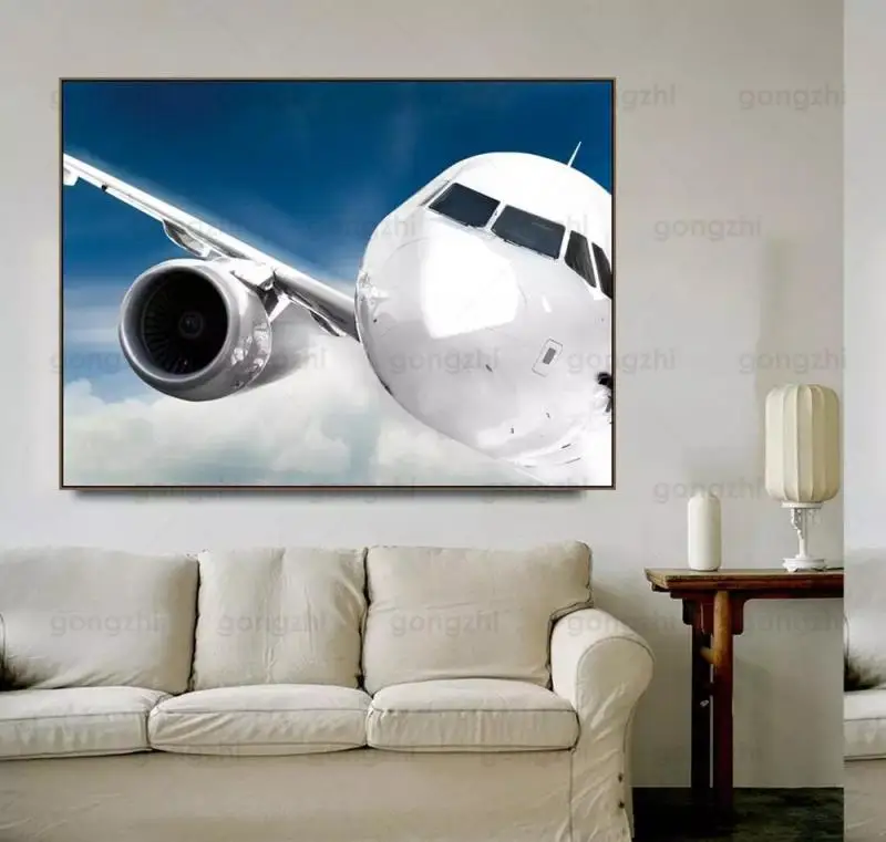 Modern Abstract Airplane Flying Scenery Blue Sky Home Decoration Poster Nordic Canvas Printing Frameless Poster