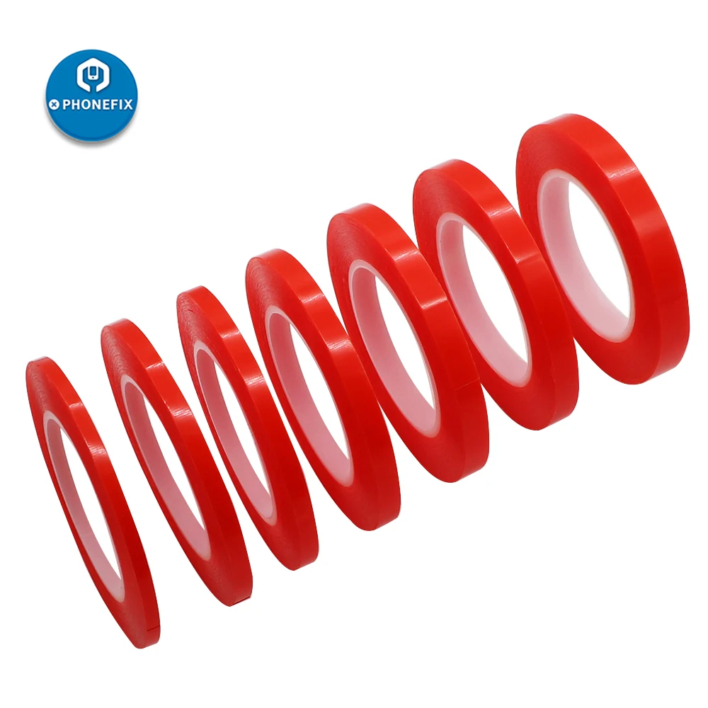 Adhesive Double Sided Tape 2 / 4 / 6 / 8mm/10mm/12mm*25M Acrylic PET Red Film Clear Adhesive for Screen Repair Kit Opening Tools 