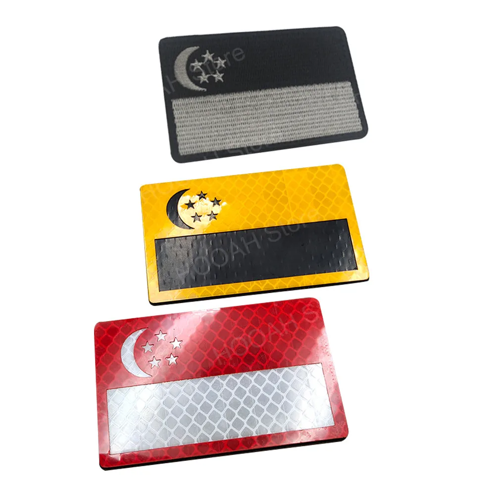 Singapore flag ir PATCH Stripes Appliques Clothes Stickers Army Reflective UNIFORM Patch Glow In Dark BADGES