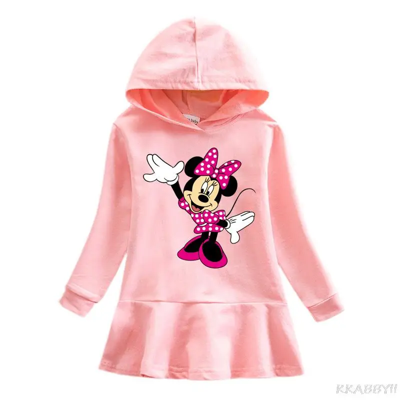 Mickey Autumn girls hooded Dress Minnie Mouse Cartoon Baby winter cotton casual dress