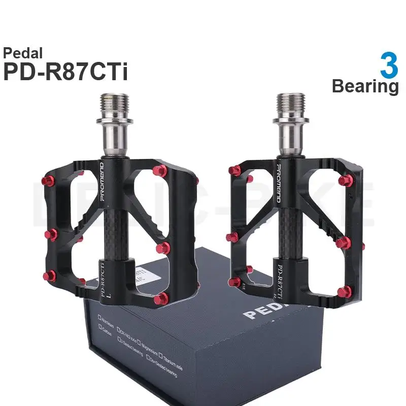 Promend Road Ultralight Anti-Slip Aluminum Alloy Pedal PD-R87 PD-R87CTi 3 Bearing Black / Ti / Red