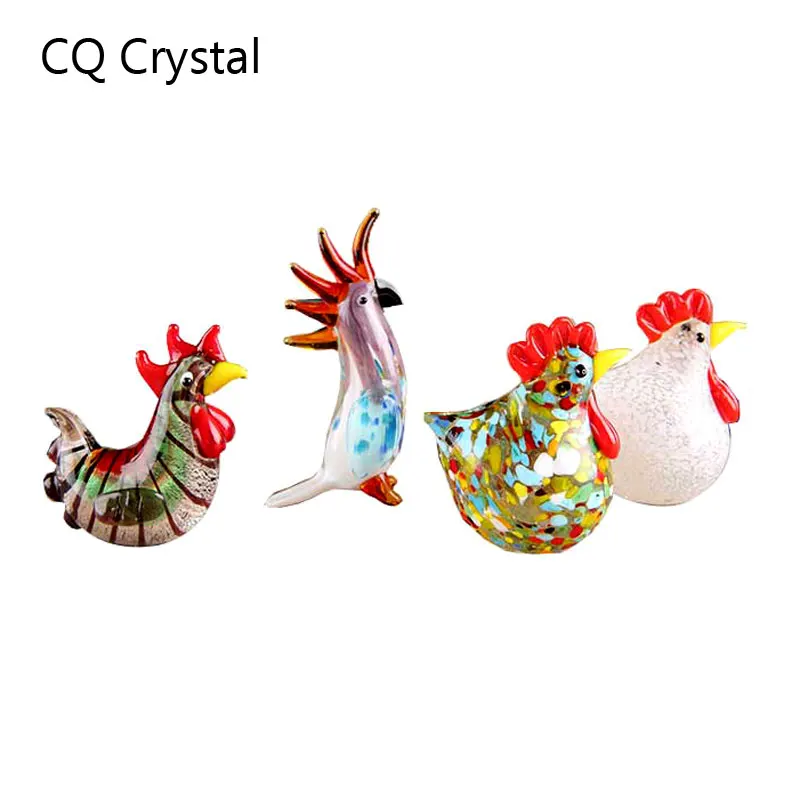 Colorful Crystal Glass Rooster Turkey Animal Figurines Cock Chicken Miniature Hand Blown Modern Miniatures Home Decor Xmas Gift