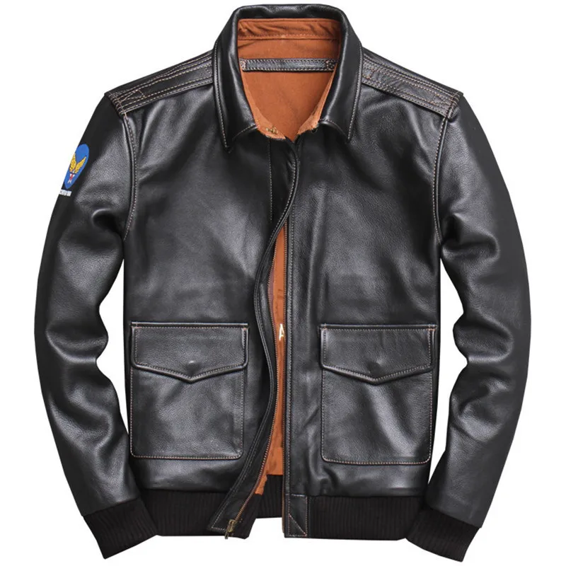 2020 Black Men American A2 Pilot Jacket Plus Size 4XL Genuine Cowhide Spring Military Aviator Leather Coat