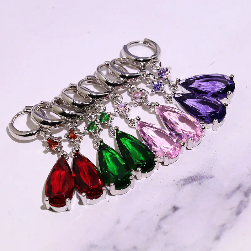 Proste Pendientes 925 srebrna igła Twist AAA Waterdrop wisiorek cyrkon kolczyki dla kobiet Oorbellen Boucle D'oreille Femme — zdjęcie 7