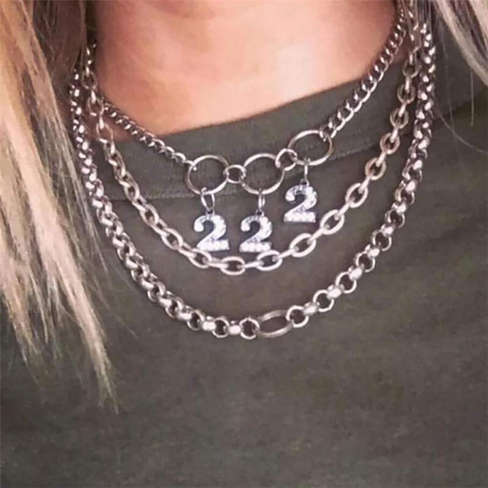 New Vintage Boho Fashion Multilevel Number 2 Crystal Circle Pendant Necklaces For Women 2020 Necklace Jewelry Party Gift image 2