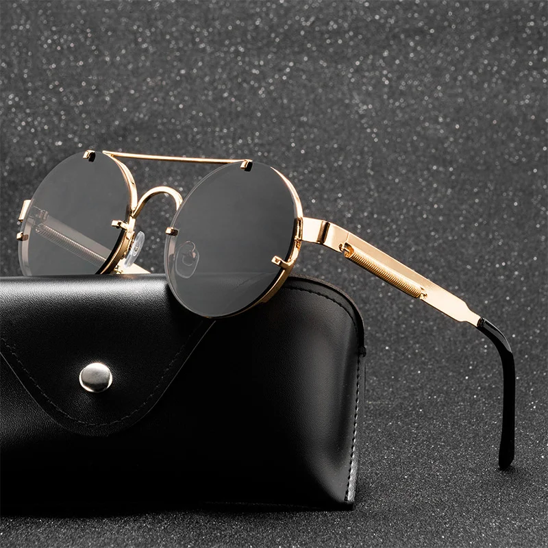 Vintage steampunk óculos de sol homem mulher retro marca óculos de sol masculino feminino espelho moda designer metal tons redondos oculos