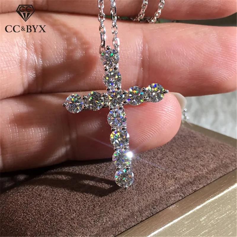 CC Necklaces Pendants For Women Silver Color Cross Christian Zirconia Pendant Necklace Chain Colar Drop Shipping CCN704