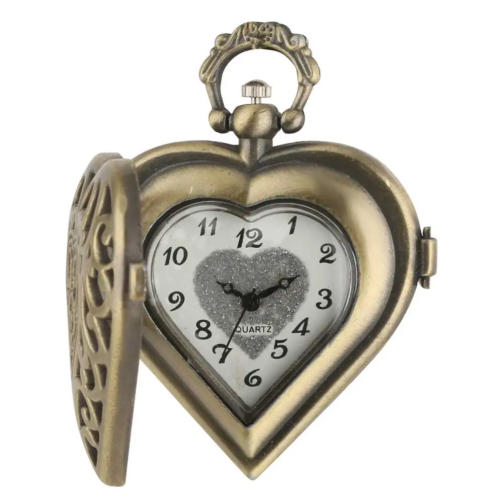 Liefde Hart Vorm Quartz Zakhorloge Brons/Zilver/Zwart Ketting Hanger Ketting Dameshorloge Beste Souvenir Geschenken Voor meisjes Vrouwen