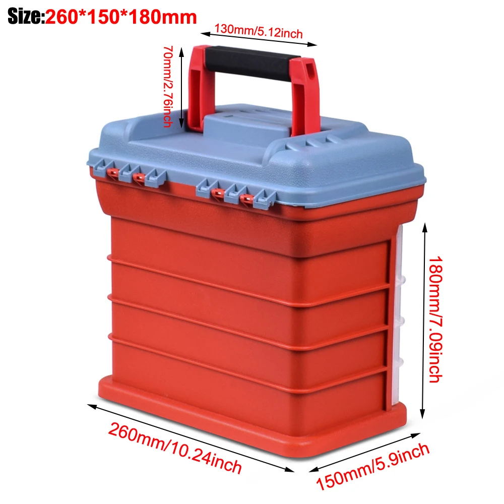 NEWACALOX Outdoor Toolbox 4 Layer Fishing Tackle Portable Tool Case Screw Hardware Plastic Storage Box with Locking Handle