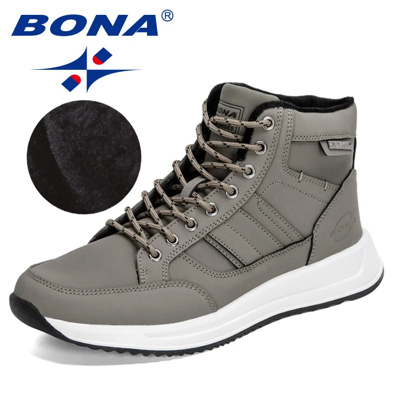 BONA 2022 New Designers Plush Ankle Snow Boots Men Protective Wear-resistant Sole Boots Man Warm Winter Walking Boots Mansculino