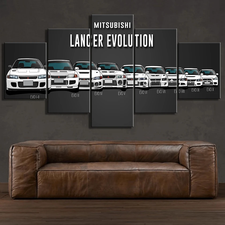 5 Panel Mitsubishi Lancer Evolution Car Canvas Posters Wall Art Pictures Paintings Accessories Home Decor Living Room Decoration