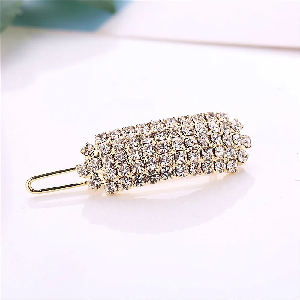 Crystal Hair Clip Women Elegant Korean Design Snap Barrette Stick Metal Alloy Hairpin Hair Styling Accessories