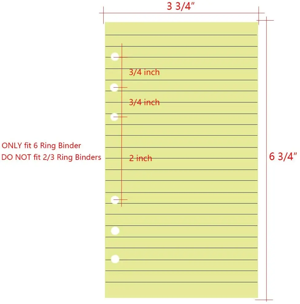 A6 renkli 6 delikli yedekler ekler, 5 renkli gevşek yaprak planlayıcısı dolgu kağıdı kişisel organizatör Binder, 50 yaprak/100 sayfa