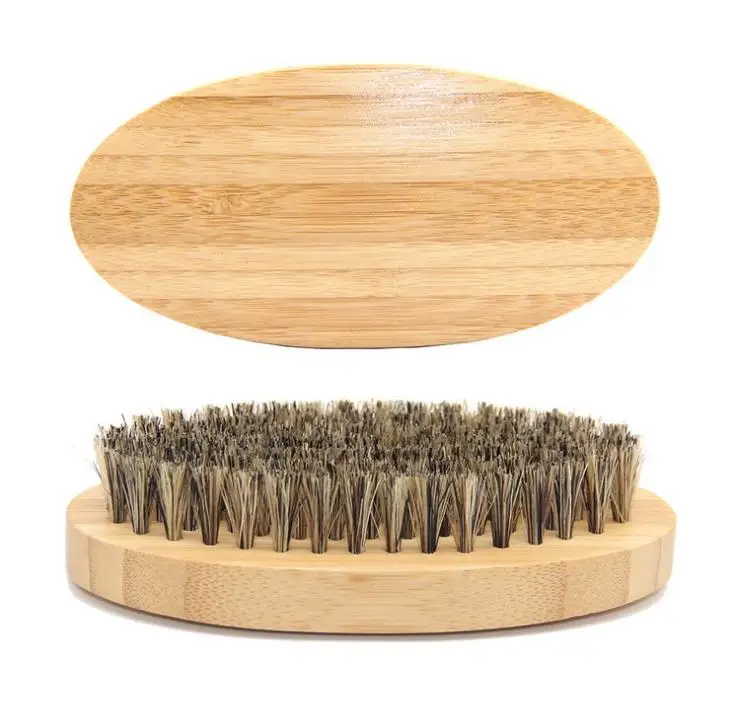 

50pcs/lot Bamboo Beard Brush with Pure Boar Bristle Brush for Facial Hair Oval Whiskers Brush SN3667